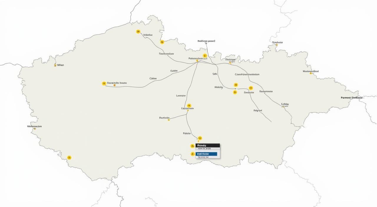 Detailní mapa dálniční sítě v České republice se zvýrazněnými zpoplatněnými úseky.